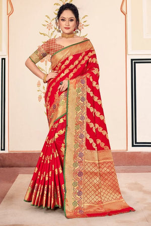 Crimson Red Banarasi Saree