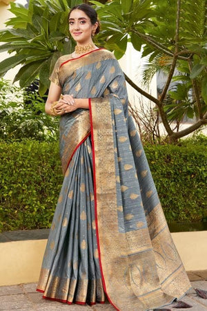 Dark Lava Grey Banarasi Saree