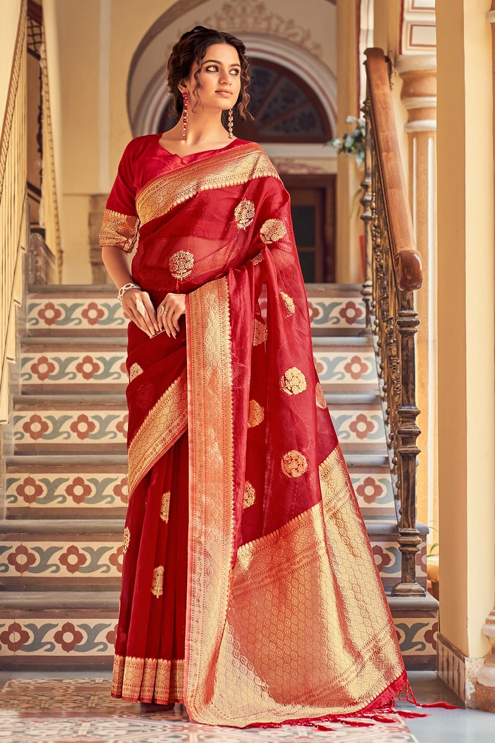 Buy Red Net Embroidery Sequin Sweetheart Pre-draped Saree With Blouse For  Women by Neha Khullar Online at Aza Fashions.