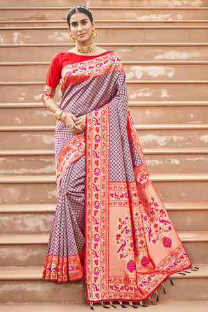 French Violet Banarasi Saree