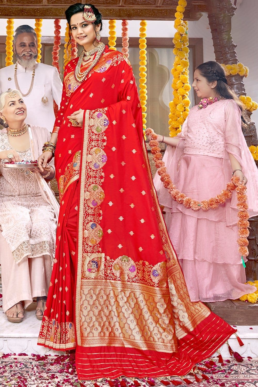 CM - Red Colour Lichi Silk Saree - New In - Indian