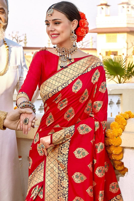 Buy Scarlet Red Banarasi Khaddi Weaved Georgette Saree with