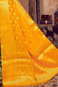 Green And Yellow Zari Woven Banarasi Saree