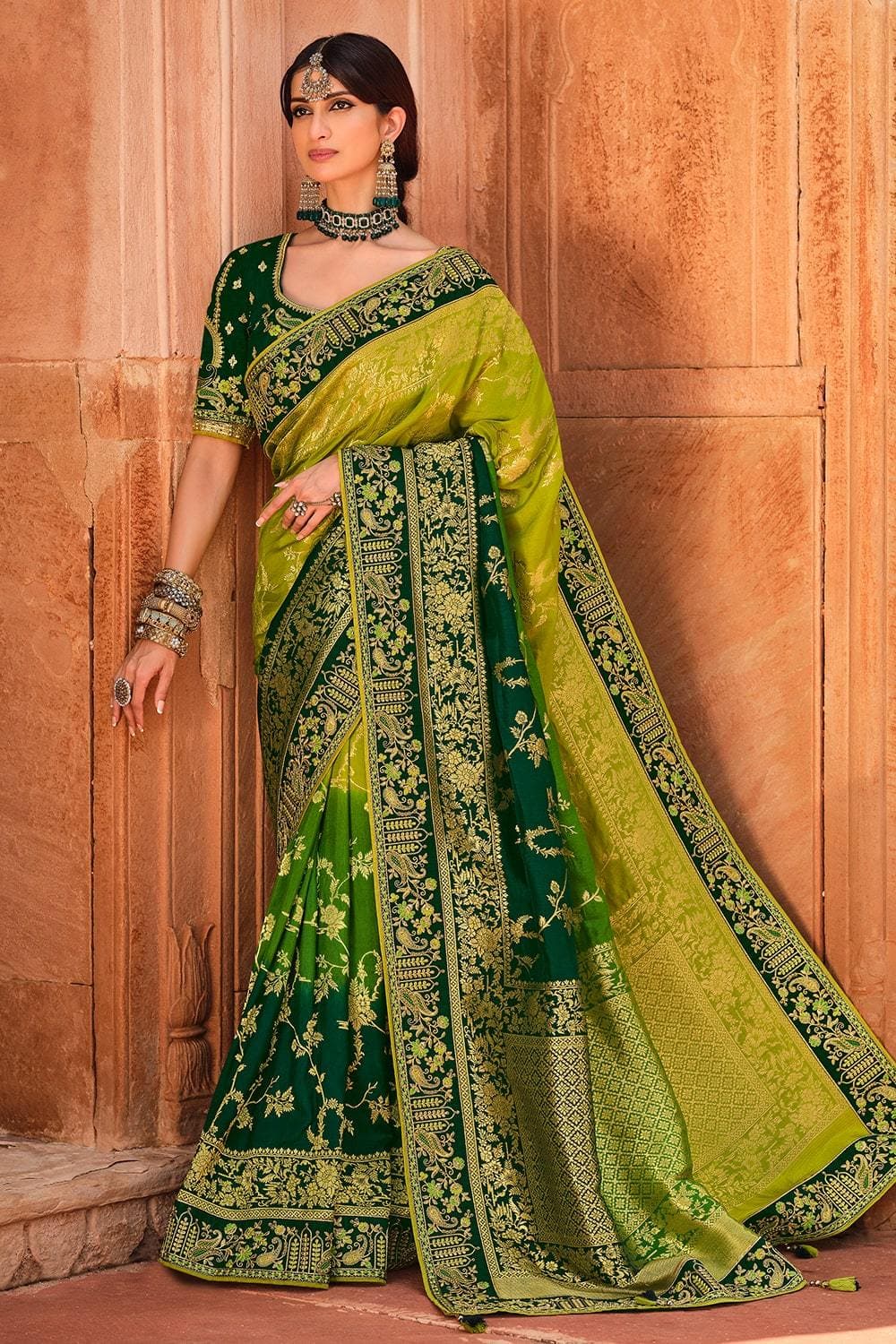 Buy Olive Green Banarasi Saree online-Karagiri