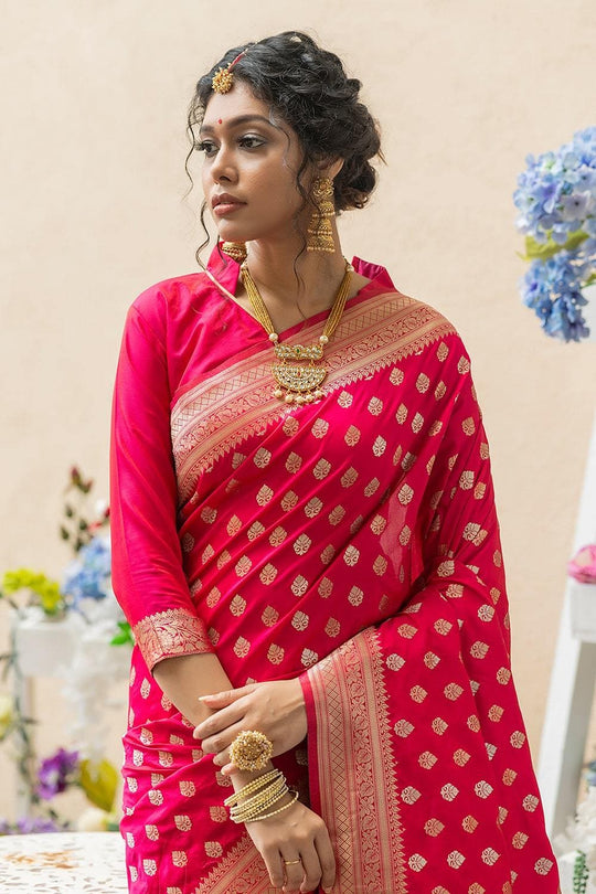 Buy the amazing Hot Pink Banarasi Butti Saree online-Karagiri