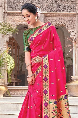 Hot Pink Banarasi Saree