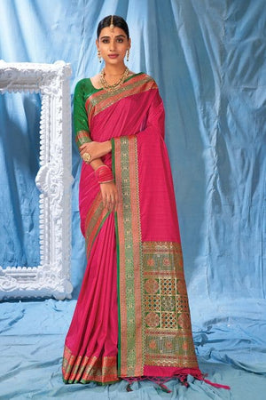 Hot Pink Banarasi Saree