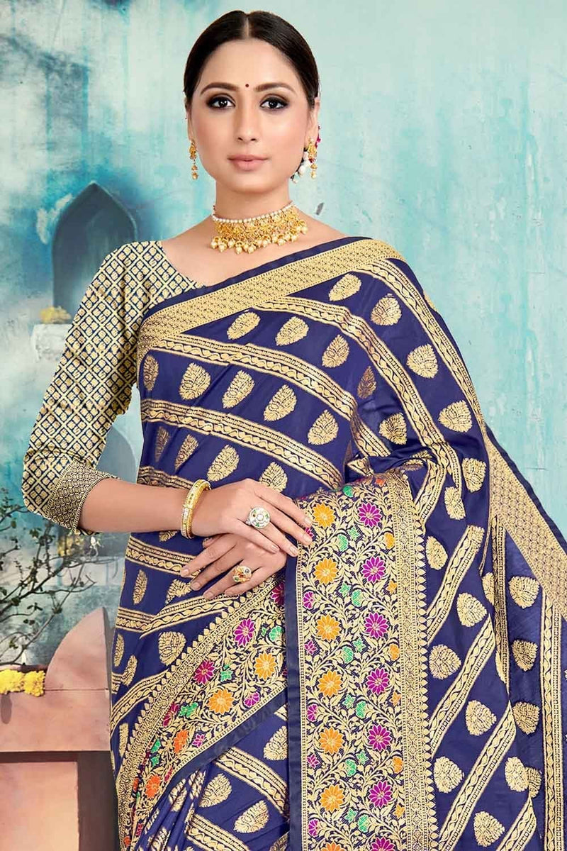 Buy Indigo Blue Banarasi Saree online-Karagiri