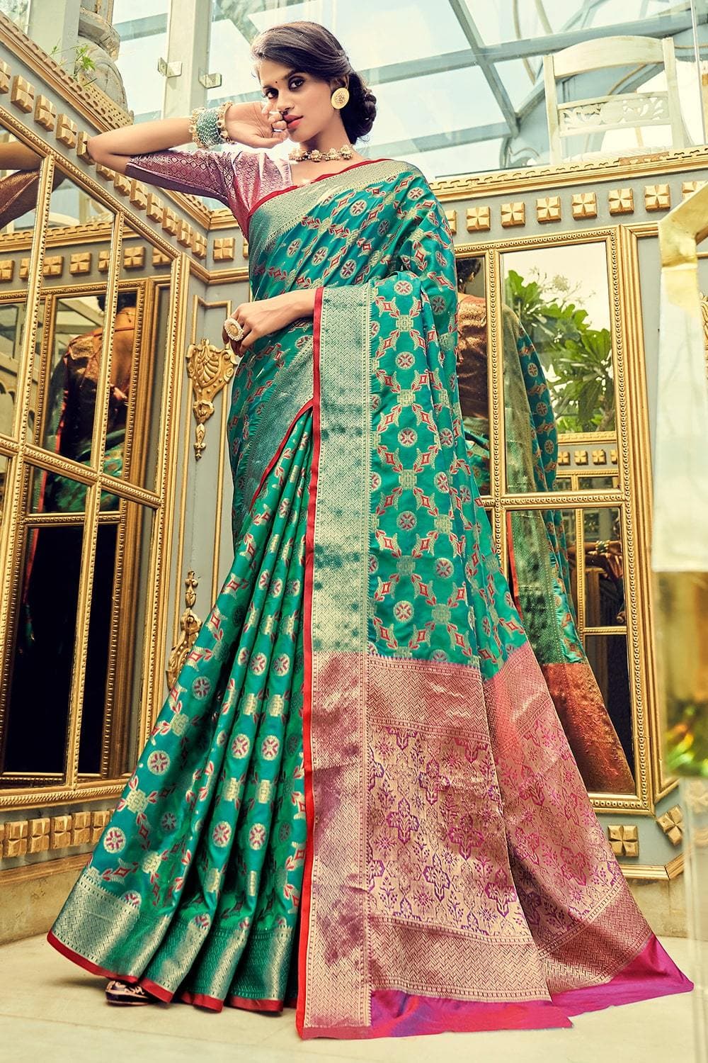 Pista green Semi georgette Banarasi silk saree – Silk Ethnics
