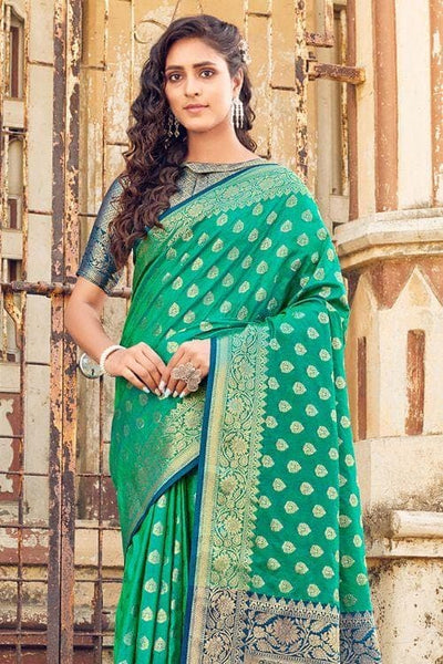 Green Colour Banarasi Silk Fabric Designer Saree.