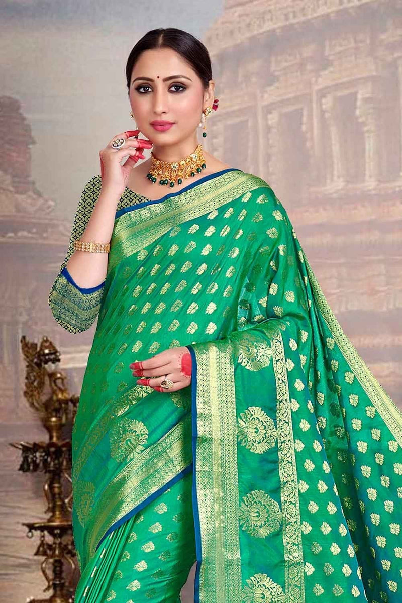 Buy Jade Green Zari Butta Saree online-Karagiri