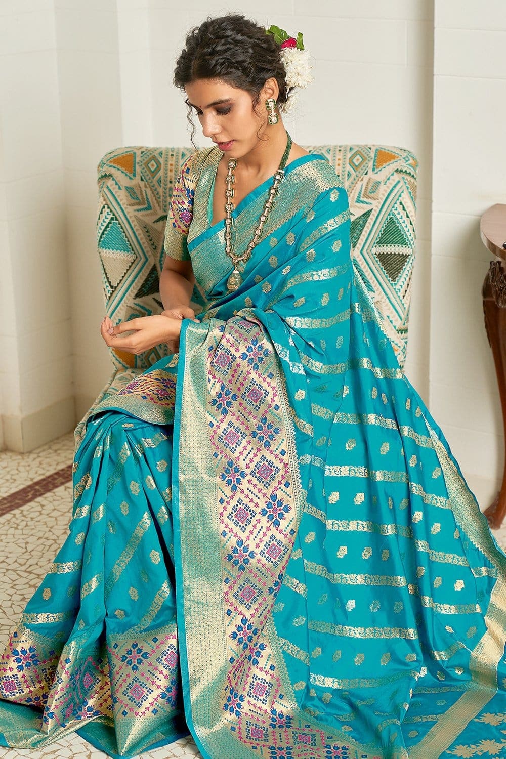 Banarasi silk Banarasi Saree with weaving in Sky blue - SR22690