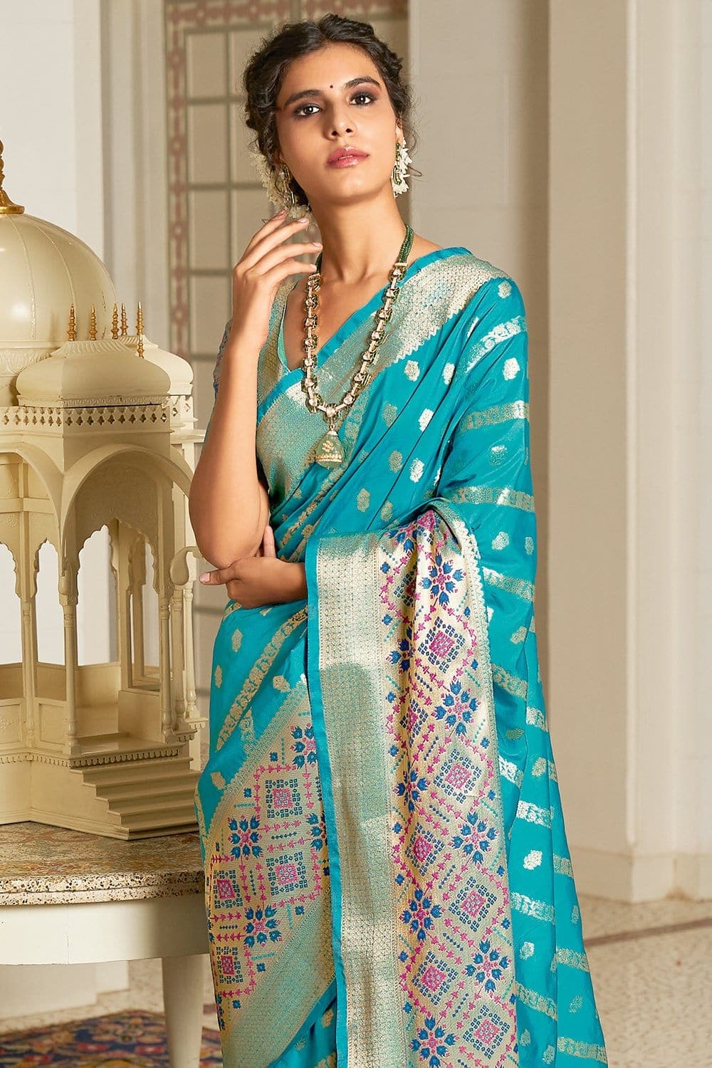 Buy Light Olympic Blue Banarasi Saree online-Karagiri