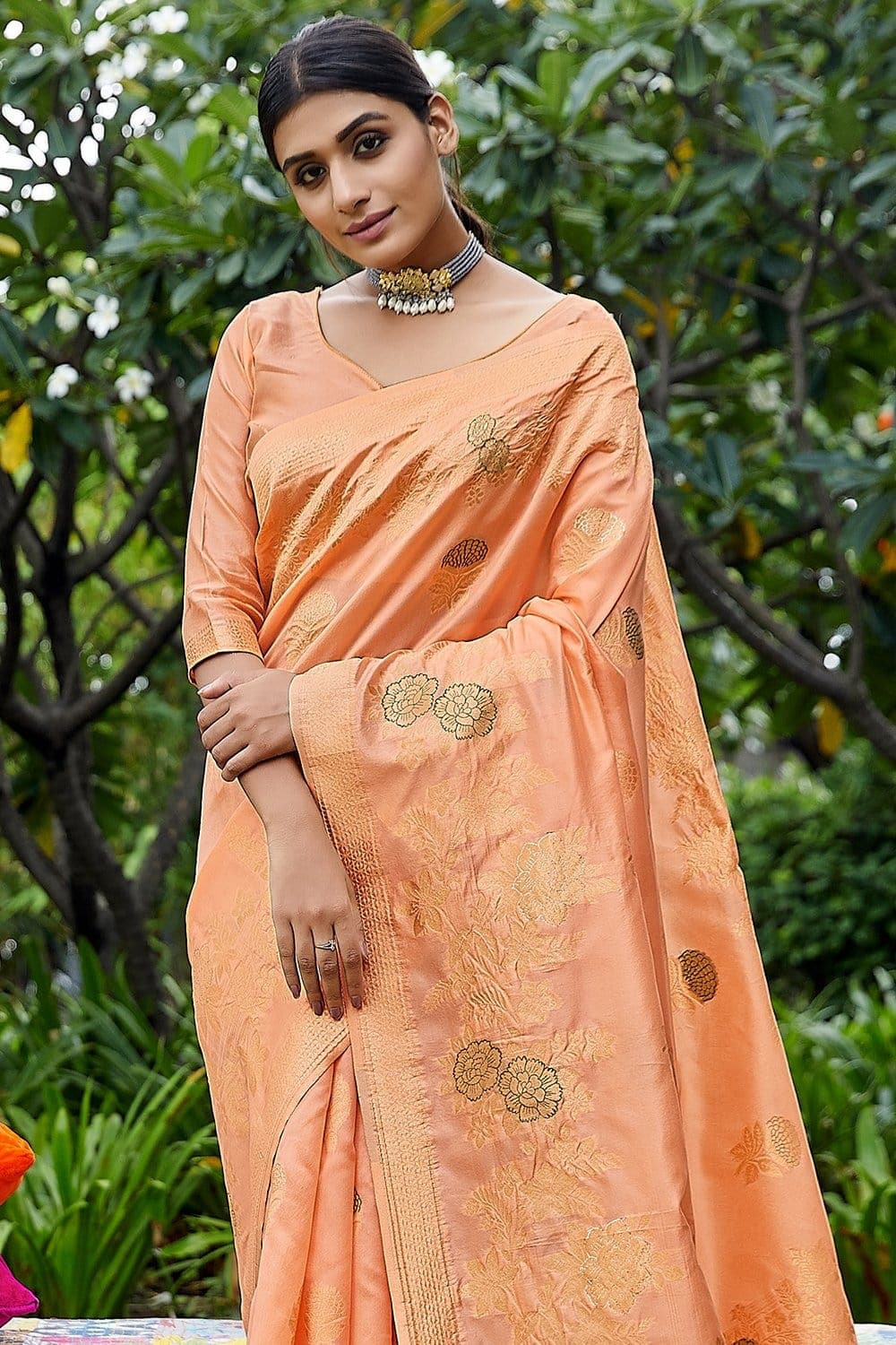 Buy Light Orange Designer Banarasi Saree Online Karagiri 6652