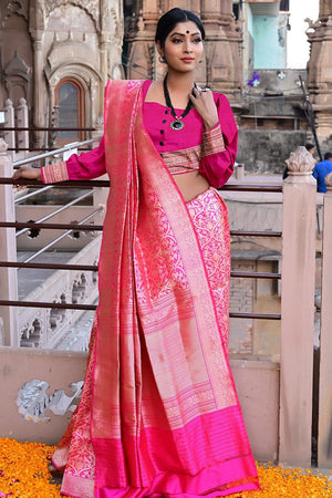 Magenta Pink Banarasi Saree