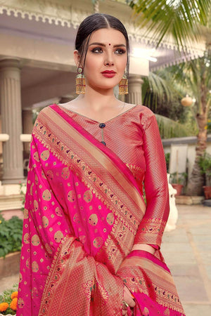 Magenta Pink Zari Woven Banarasi Saree