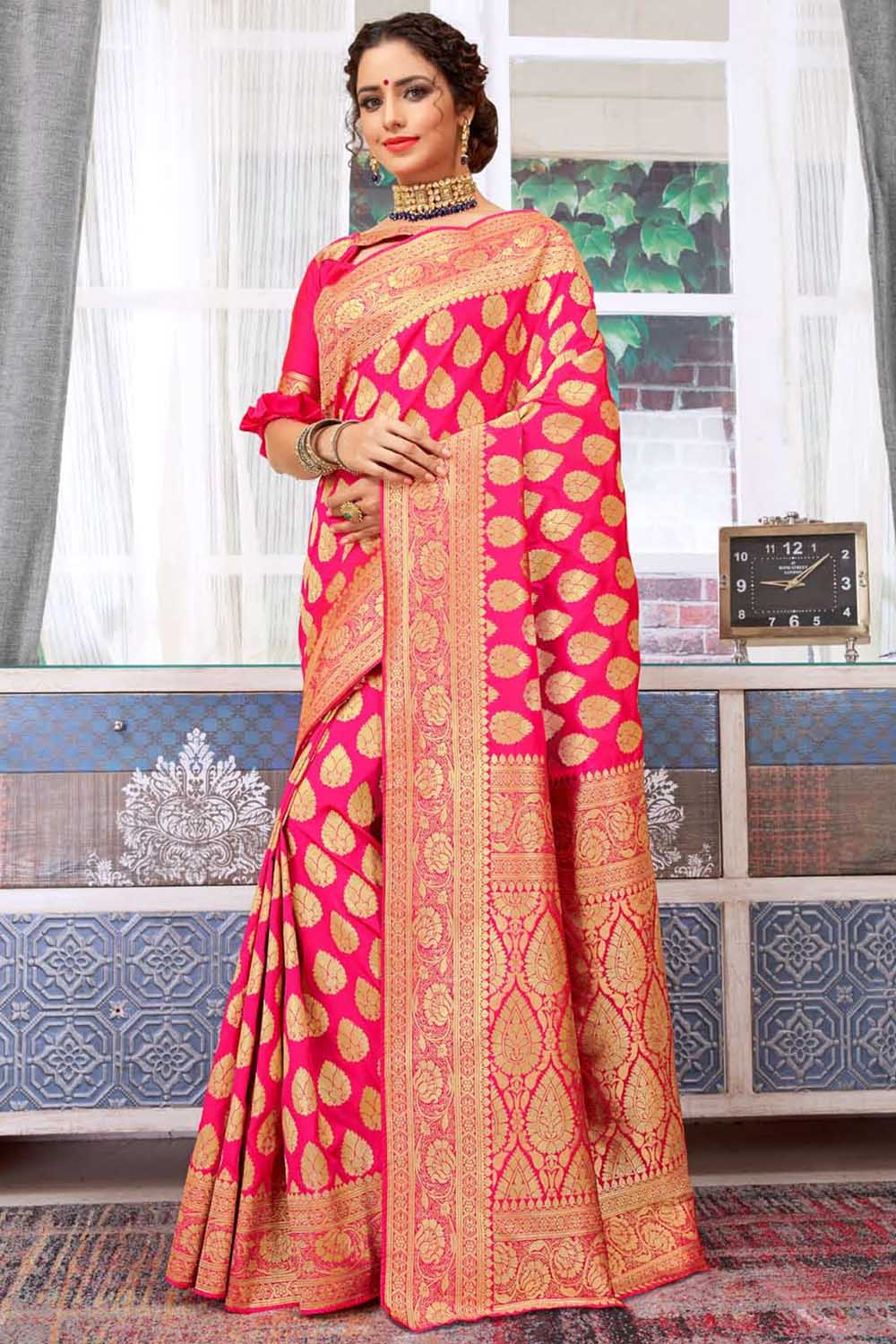Pink Blended Banarasi Silk Saree