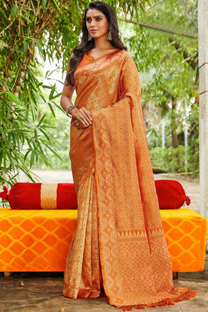 Merigold Orange Banarasi Saree