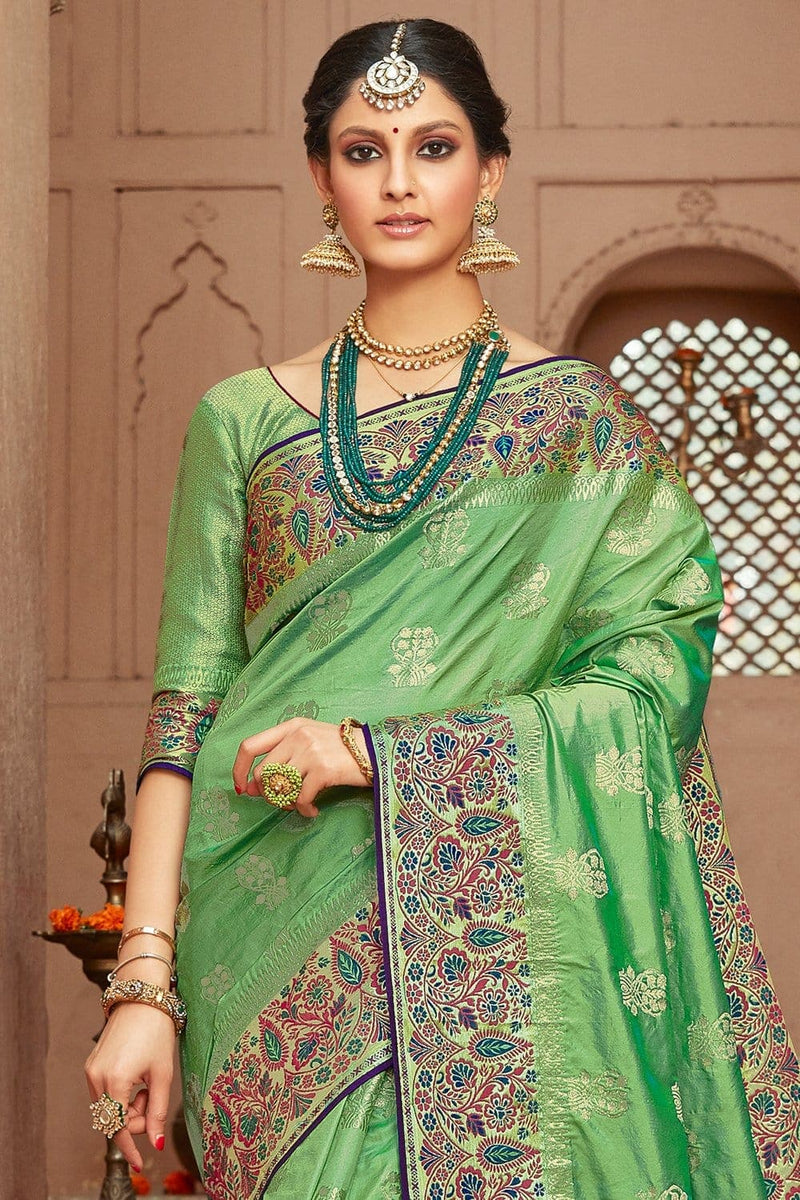 Buy Mint green banarasi saree online - Karagiri