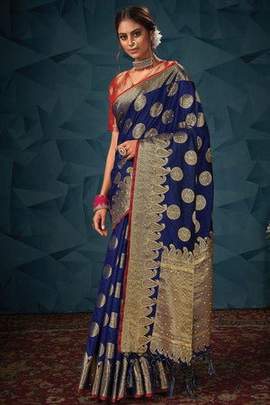 Navy Blue Banarasi Saree