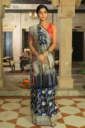 Navy Blue Banarasi Saree