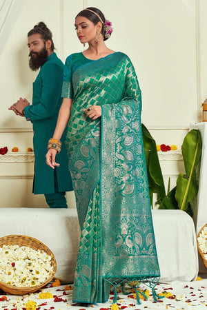 Ocean Blue Banarasi Saree