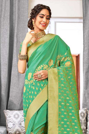 Olive Green Intricate Jaal Woven Banarasi Saree