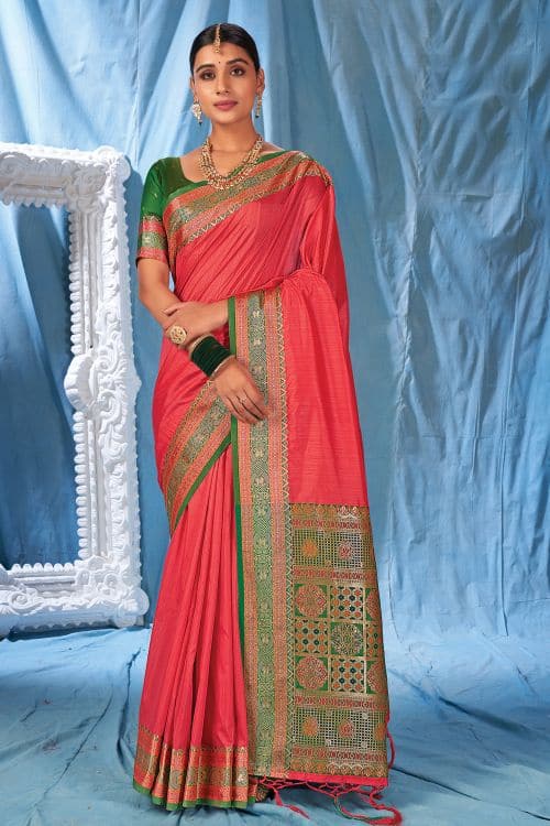 Buy Peach Banarasi Saree online-Karagiri