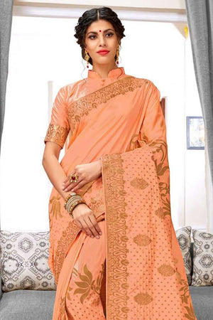 Peach Orange Intricate Jaal Woven Banarasi Saree