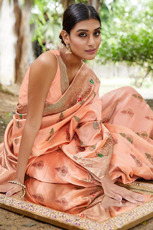 Peach Pink Banarasi Saree