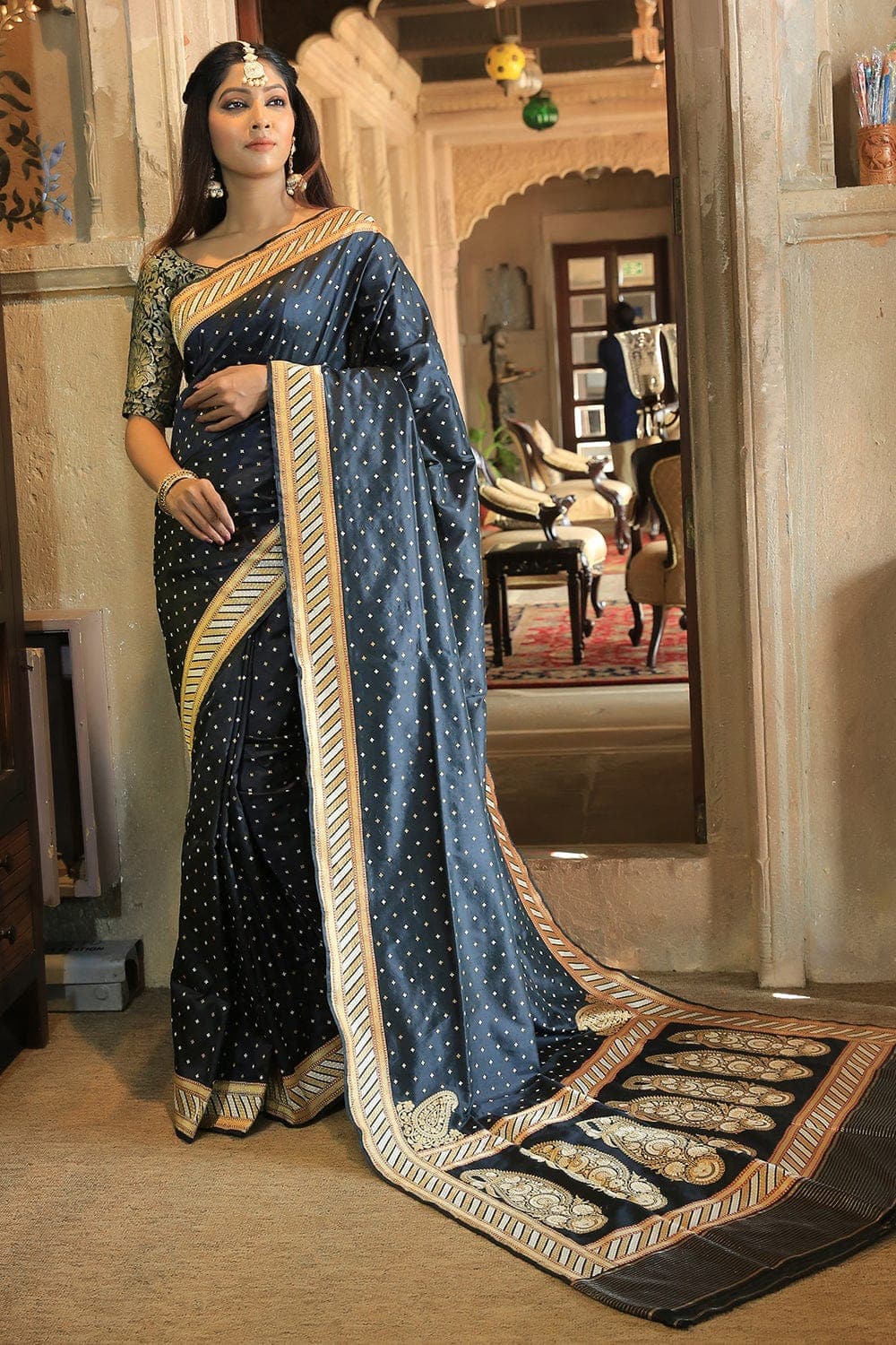 Buy Pebble Grey Banarasi Saree online-Karagiri