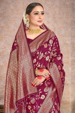 Zari Work Wedding Ceremony Purple Banarasi Soft Silk Saree, 5.5 m (separate  blouse piece) at best price in Surat