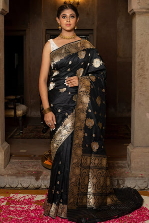 Raven Black Banarasi Saree