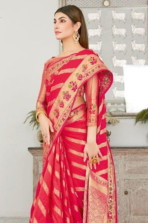 Rose Red Banarasi Saree