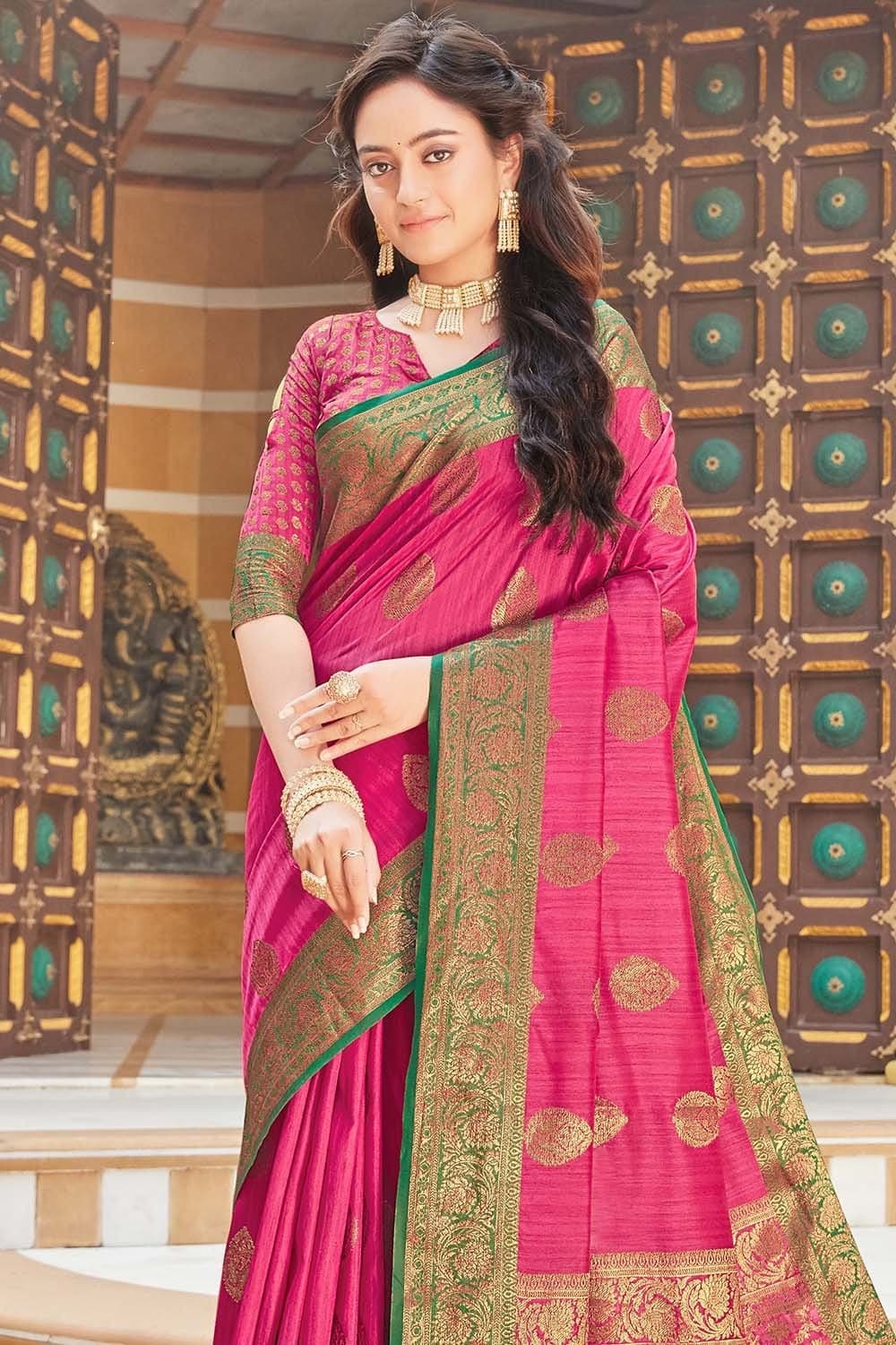 Pink And Royal Raw Silk Annycreation Women Sarees , With Blouse Piece at Rs  1700 in Ludhiana