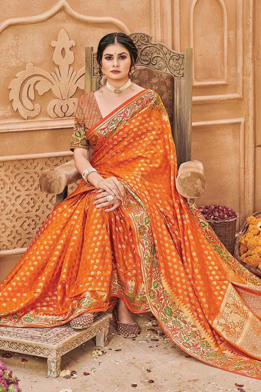 Latest Fashion Embroidered Silk Rust Orange Saree|SARV143270