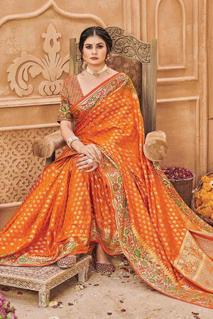 Rust Orange Banarasi Saree