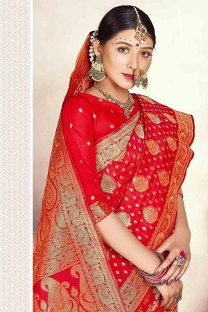 Scarlet Red Banarasi Saree