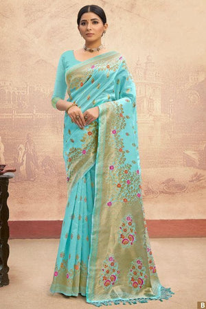 Sky Blue Banarasi Saree