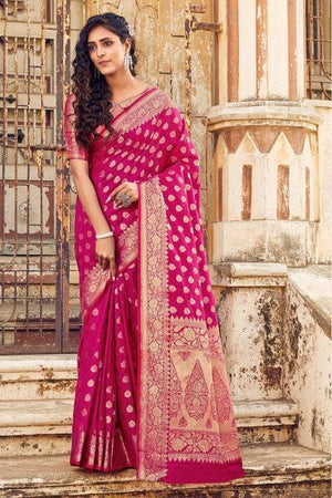 Spicy pink Purple Small Butta Woven Banarasi Saree