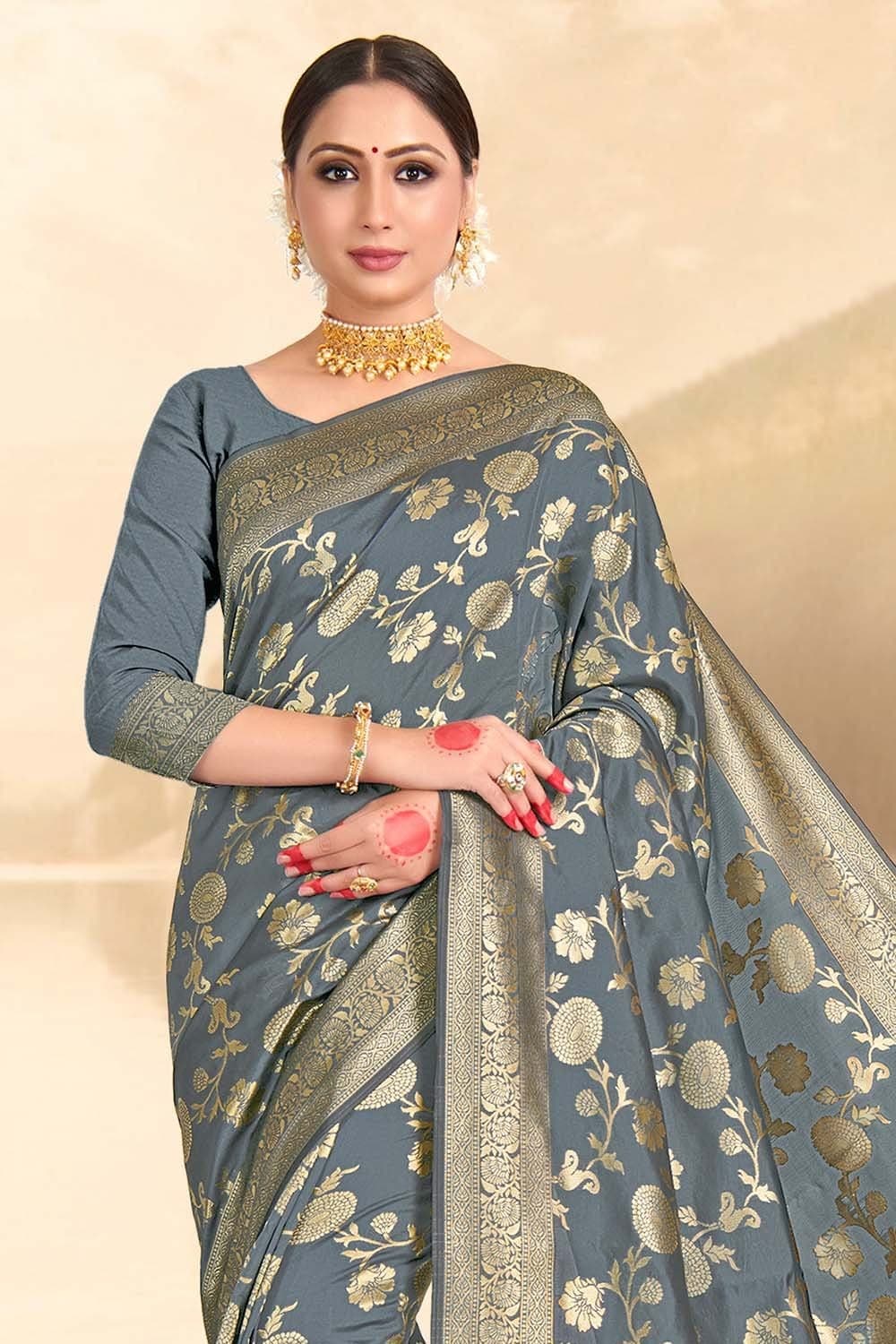 Buy Beige Banarasi Silk Festival Wear Digital Printed Saree Online From  Wholesale Salwar.