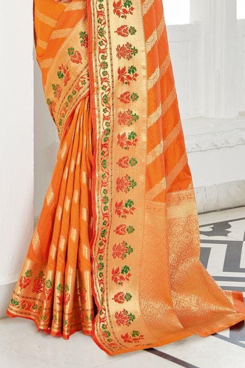 Buy TANT BANARASI SAREE YELLOW GREENA at Amazon.in