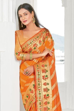 Tangerine Orange Banarasi Saree