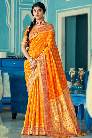 Tangerine Orange Banarasi Saree