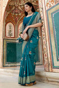 teal blue banarasi saree