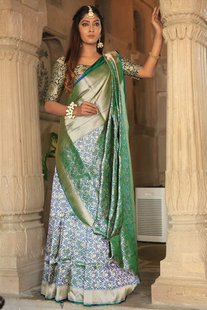 Teal Blue Banarasi Saree