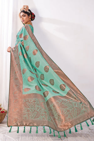 Teal Blue Banarasi Saree