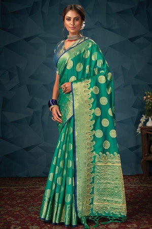 Teal Green Banarasi Saree