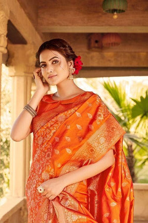 Tiger Orange Banarasi Saree