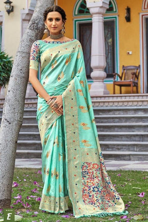 Turquoise Blue Banarasi Saree